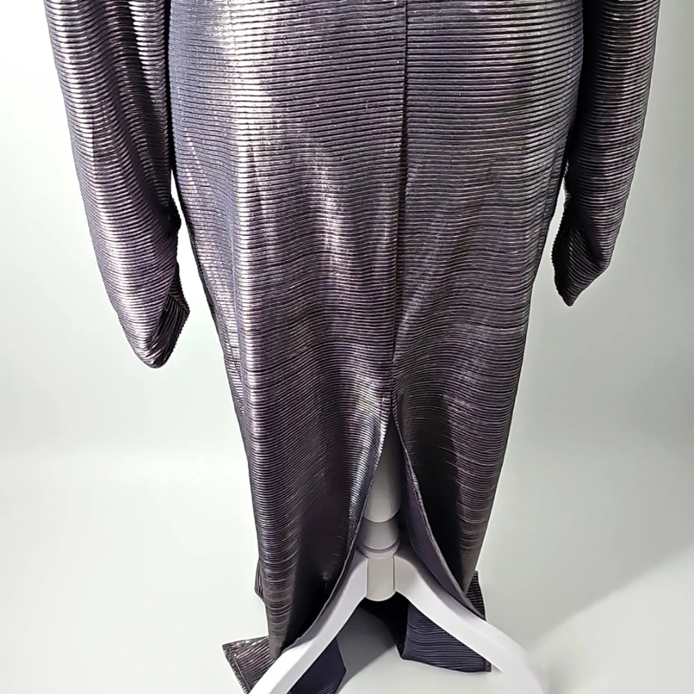 Free People Mila Metallic Silver Textured Open Back Mock Turtleneck Maxi Dress - Picture 9 of 12